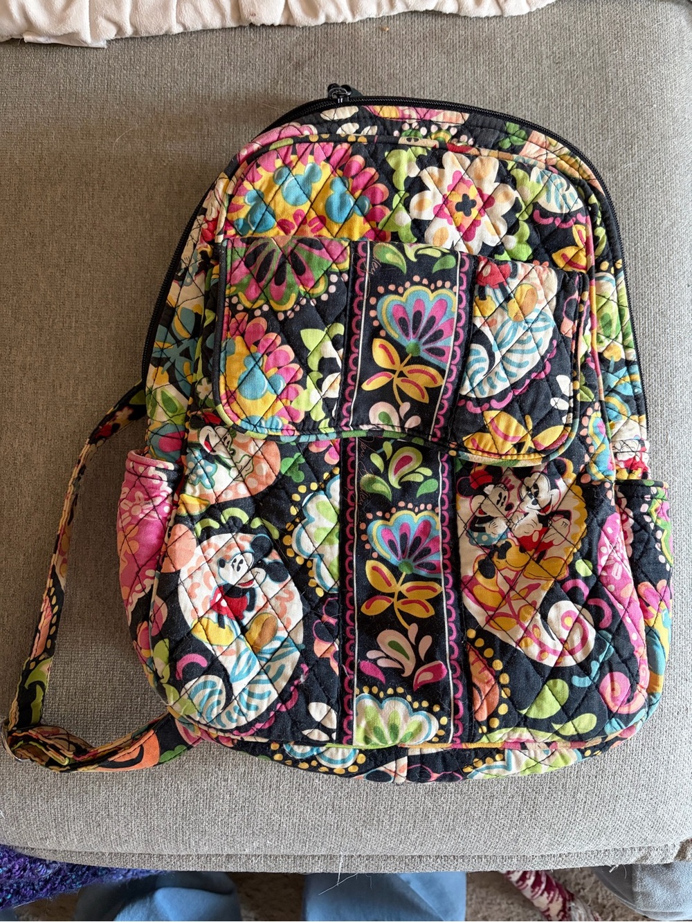 Vera Bradley Black Multi Quilted Floral & Character Mini Backpack